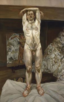 弗洛伊德人体油画作品: 站在床上的裸体男人
