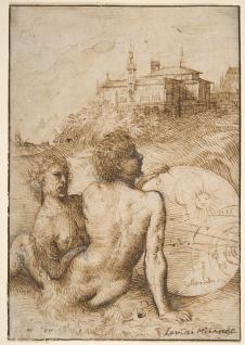 提香素描作品:　草地上的两个裸体男人素描
