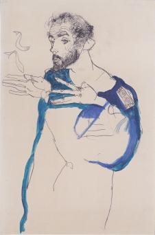 克里姆特素描: 穿着蓝色罩衫的古斯塔夫·克里姆特 Gus
