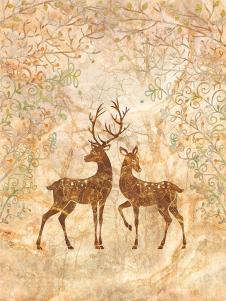 欧式麋鹿装饰画素材: 花园里的麋鹿