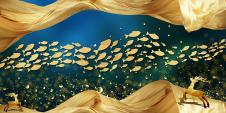 现代晶瓷画素材: 鱼群装饰画横幅欣赏