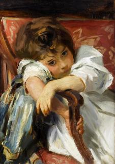 萨金特油画作品:  沙发上的小女孩油画欣赏