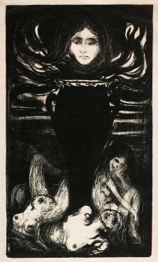 蒙克素描作品: 黑暗中的女人素描