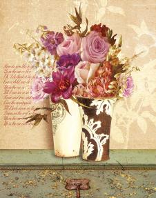 欧式复古装饰画素材: 玫瑰花瓶花 A