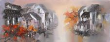 江南水乡油画素材高清大图下载: 古镇里的小桥流水人家油画欣赏 K