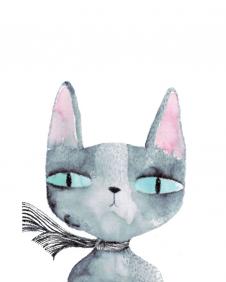 2017年现代小动物装饰画系列素材: 蓝眼猫装饰画