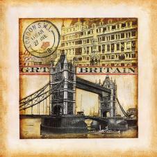 欧式邮票装饰画高清素材: 伦敦桥 C