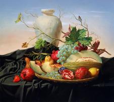阿列克谢安东诺夫油画作品:  水果和石膏超写实静物油