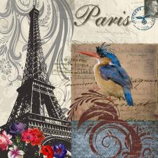 欧式花鸟建筑画: 翠鸟与拉菲尔铁塔装饰画