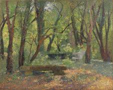 亨利马丁油画: 树荫下的石板凳