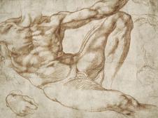 米开朗基罗素描作品:躺着的男人体习作