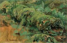 希施金高清风景油画作品 长满青苔的枯木 大图下载