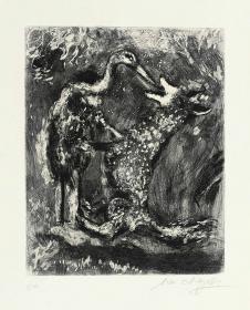 夏加尔寓言动物素描画作品:狼和鹳