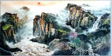 巨幅中式山水画素材:中式水墨画背景墙高清大图下载 E