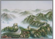 中式山水风景油画素材下载: 长城刀画, 万里长城油画欣赏 B