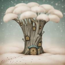 超现实梦幻画: 树房子科幻画,树里的房子 科幻儿童画 A