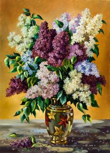 多联色彩静物画高清素材: 现代静物行画欣赏 花瓶里的绣球花