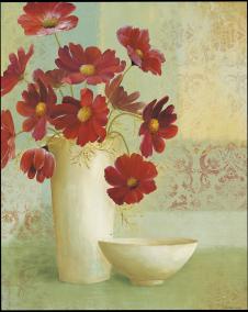 高清油画: 白色花瓶和红色的花 A