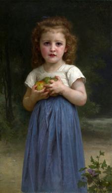 布格罗油画:《手捧苹果的小女孩》