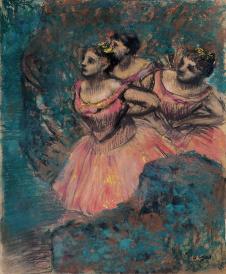 德加油画作品:《穿红衣的舞蹈女子》