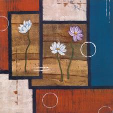 欧式四联花卉肌理画: 木板效果的花卉装饰画 D