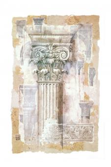 高清两联欧式建筑装饰画: 罗马柱水彩画 A
