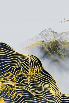 山峰装饰画素材:金色线条和山峰图片欣赏 A