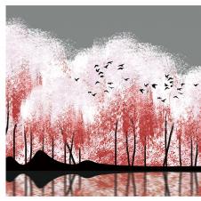 现代中式三联晶瓷画: 河边的树木装饰画素材欣赏 A