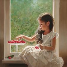 窗边的小女孩油画高清素材