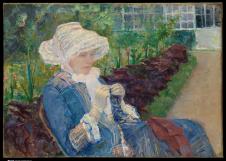 卡萨特作品: 在玛利花园里编织的莉蒂亚 Lydia Crocheting in the Garden at Marly