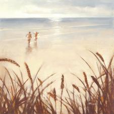欧式四联海边风景油画素材: 海滩油画 芦苇油画 D