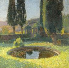 亨利马丁油画: 早晨美丽的后院