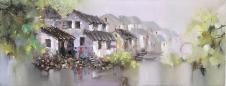 江南水乡油画素材高清大图下载: 古镇里的小桥流水人家油画欣赏 J