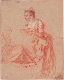 Jean Antoine Watteau 华托素描作品:Two Figure Studi
