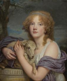 格勒兹作品: 抱着羊羔的女孩 GIRL WITH A LAMB 高清油画图片欣赏