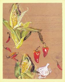 高清水果蔬菜装饰画素材: 玉米和辣椒