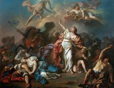 雅克路易大卫作品: 阿波罗和阿耳忒弥斯射杀尼俄柏的子女 希腊神话油画