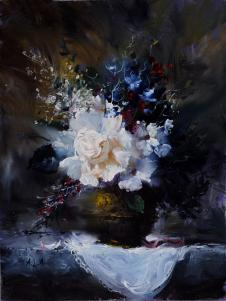 阿列克谢安东诺夫油画作品: 桌子上的玫瑰花油画