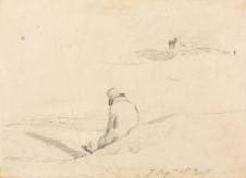 康斯太勃尔风景速写作品: 坐在草地上的男人