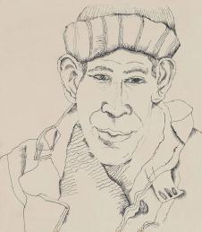 卢西安弗洛伊德素描作品: 戴帽子的男人  高清图片素材