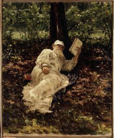 列宾作品:  托尔斯泰在森林里休息 - Lev Nikolayevich Tolstoy resting in the forest.