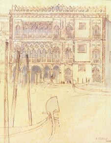 威尼斯素描风景画素材, 威尼斯小船素描图片 C