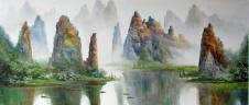 现代新中式山水画素材:桂林山水油画