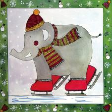 三联可爱动物画:滑雪的大象装饰画图片下载