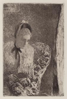 卡萨特素描作品: 坐在椅子里的女人