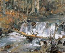 费欣风景油画: 湍急的河流