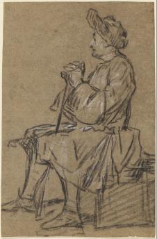 夏尔丹素描作品: 坐着的老人素描欣赏