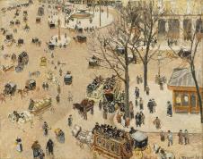 毕沙罗作品: 人流繁忙的广场油画欣赏