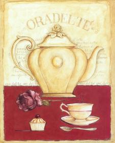 欧式四联装饰画素材下载: 咖啡壶和甜点装饰画 A