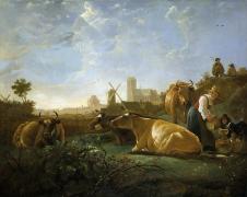 阿尔伯特·库普作品: 牛油画,田园牧场油画下载